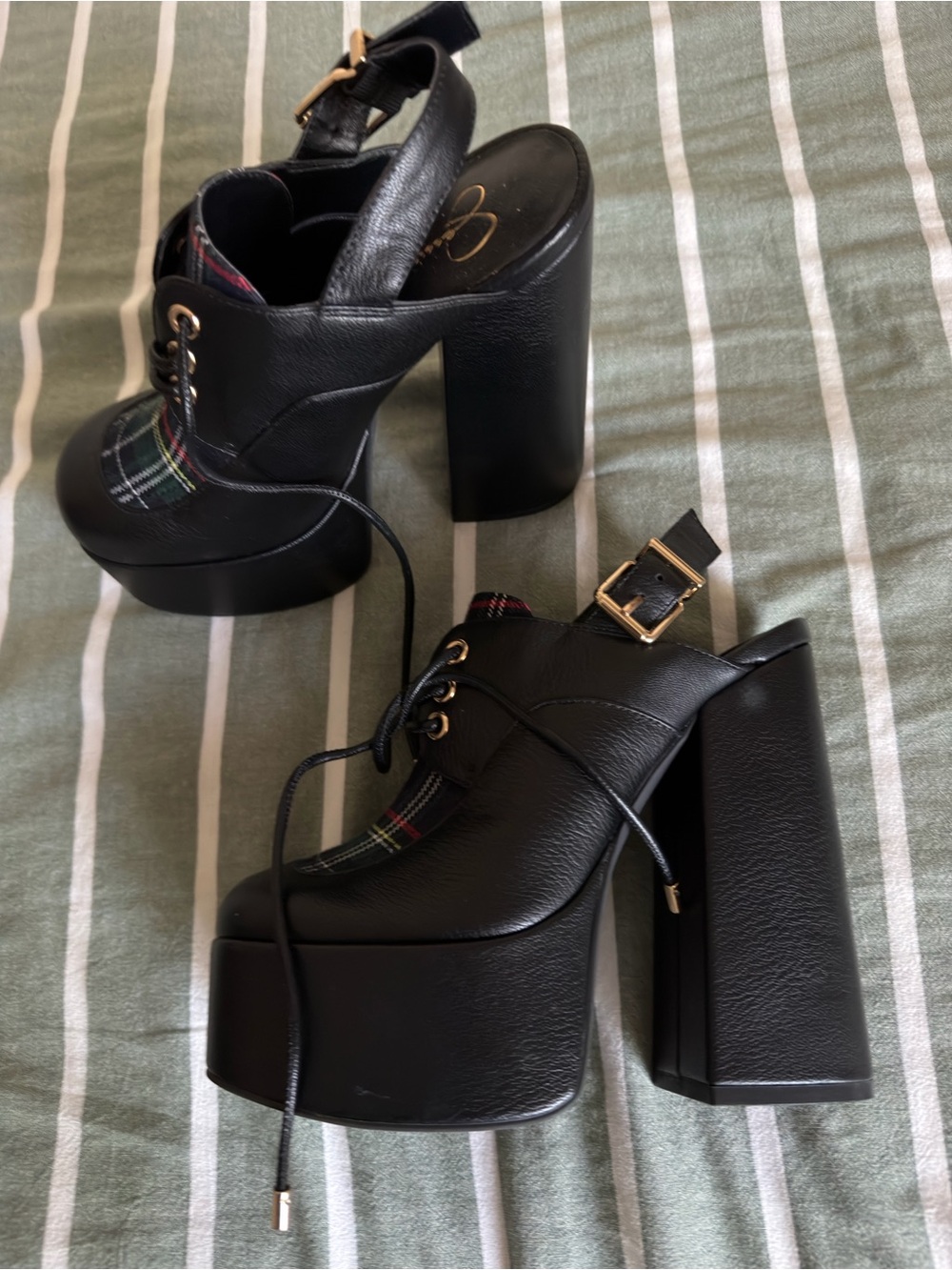 Jessica Simpson Black Plaid Lace-Up Platform Boots - Picture 3 of 3